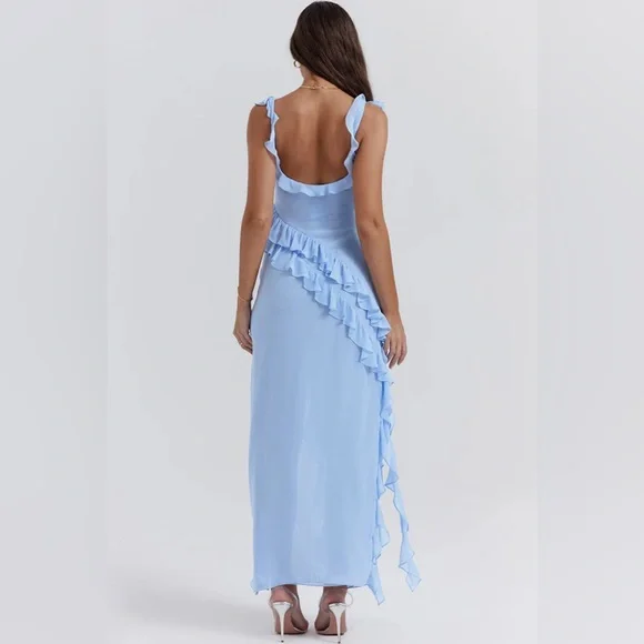 House of CB Ariela Soft Blue Ruffle Maxi Dress